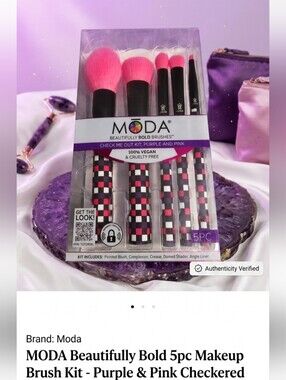MODA Beautifully Bold 5pc Makeup Brush Kit - Purple & Pink Checkered